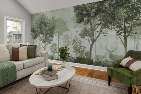Фотошпалери флізелінові Walldeco Ліс з оленями u72134v2 зелений 100х100 см u72134 фото