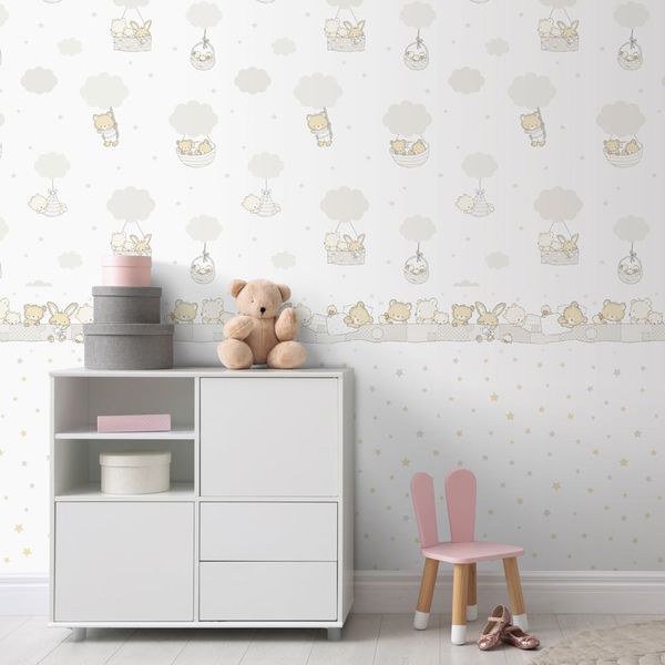 Бумажные обои детские экологические ICH Pippo 452-1 белый с серым (0,53х10,05м) 452-1 фото