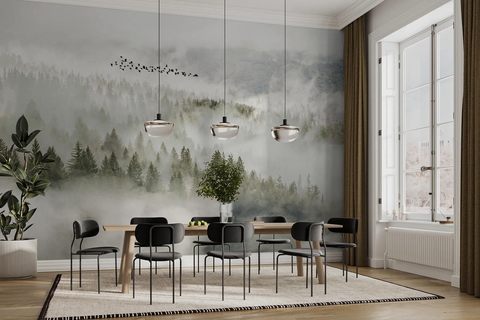 Фотошпалери флізелінові Walldeco Лісовий пейзаж u13823 Сіро-зелений 100х100 см u13823 фото