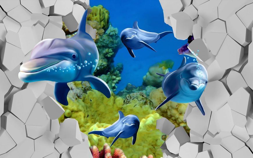 Фотообои флизелиновые Print-walls 3D Дельфины 0299 100&times;100 см (Ш&times;В) 0299 фото