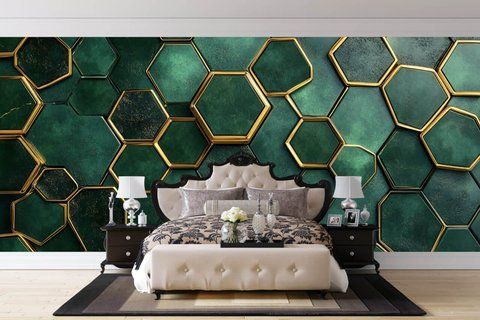 Фотообои флизелиновые Print-walls 3D зеленые соты 0115 100&times;100 см (Ш&times;В) 0115 фото