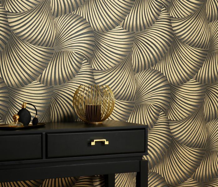 Флизелиновые обои винил горячего тиснения Erismann Fashion for walls 5 12253-15 Черно-золотой (1,06х10,05м) 12253-15 фото
