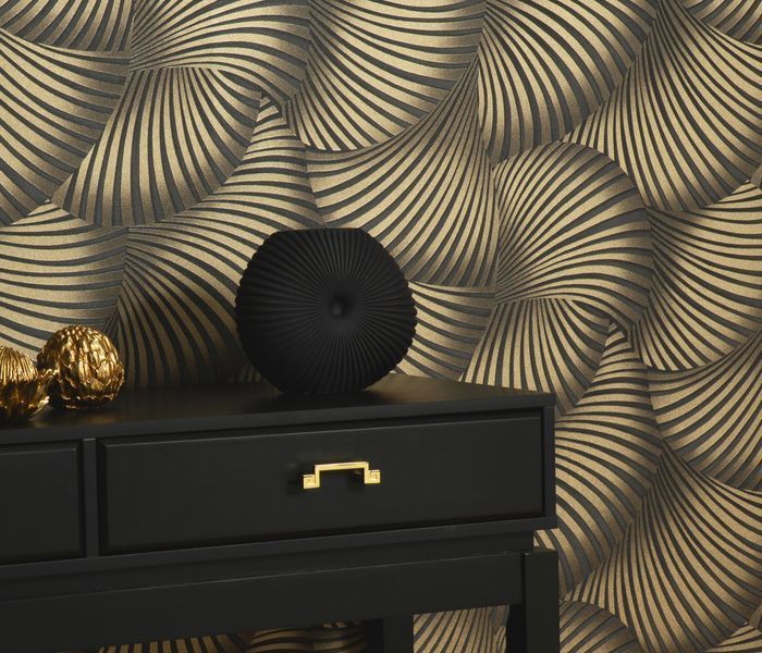 Флизелиновые обои винил горячего тиснения Erismann Fashion for walls 5 12253-15 Черно-золотой (1,06х10,05м) 12253-15 фото
