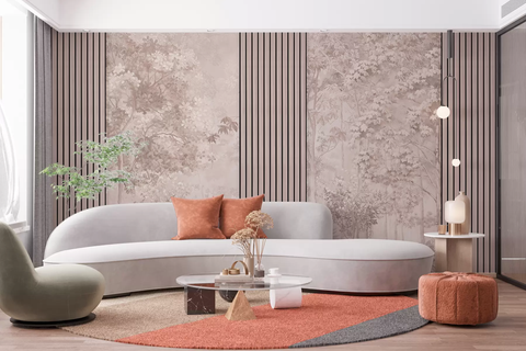 Фотошпалери флізелінові Walldeco Ліс та дерев'яні рейки w00670v1 Рожевий 100х100 см w00670v1 фото