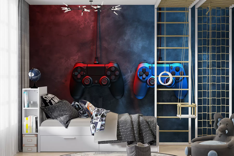 Фотошпалери флізелінові Walldeco Геймпади чорний та синій w01189 Різні кольори 100х100 см w01189 фото