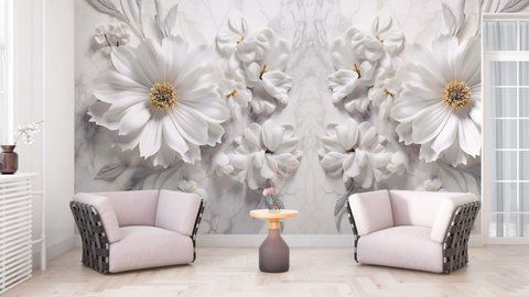 Фотошпалери флізелінові Print-walls білі квіти 0127 100&times;100 см (Ш&times;В) 0127 фото