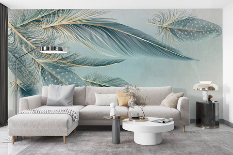 Фотошпалери флізелінові Walldeco Пір'я Павича w01312 Різні кольори 100х100 см w01312 фото