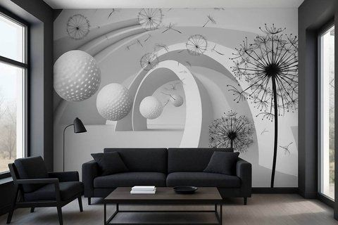 Фотообои флизелиновые Print-walls 3D пушистые одуванчики 0168 100&times;100 см (Ш&times;В) 0168 фото