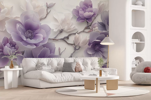 Фотошпалери флізелінові Walldeco Великі квіти магнолії 3D w01359 Фіолетовий 100х100 см w01359 фото