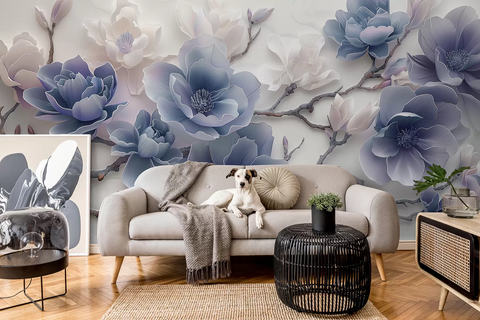 Фотошпалери флізелінові Walldeco Великі квіти магнолії 3D w01359v1 Синій 100х100 см w01359v1 фото