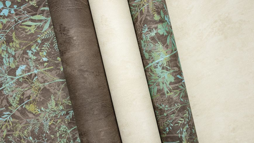 Флізелінові шпалери вініл гарячого тиснення SINTRA Herbarium 252925 бірюзово-коричневий (1,06х10,05м) 252925 фото