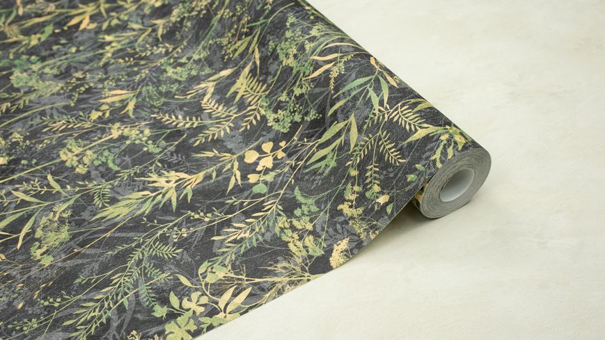 Флізелінові шпалери вініл гарячого тиснення SINTRA Herbarium 252932 зелено-графітовий (1,06х10,05м) 252932 фото