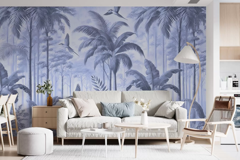 Фотошпалери флізелінові Walldeco Птахи в тропіках w01957v1 Синій 100х100 см w01957v1 фото